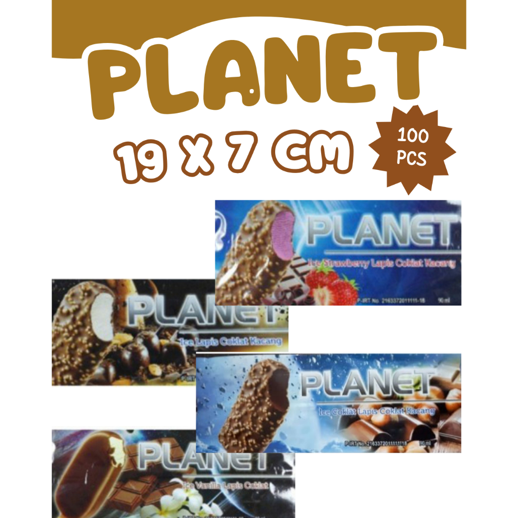 Kemasan Es Loly Planet 19x7 cm - Plastik Es Krim Stick Pack Isi 100 Pcs Kantong Es Lilin Karakter Mu