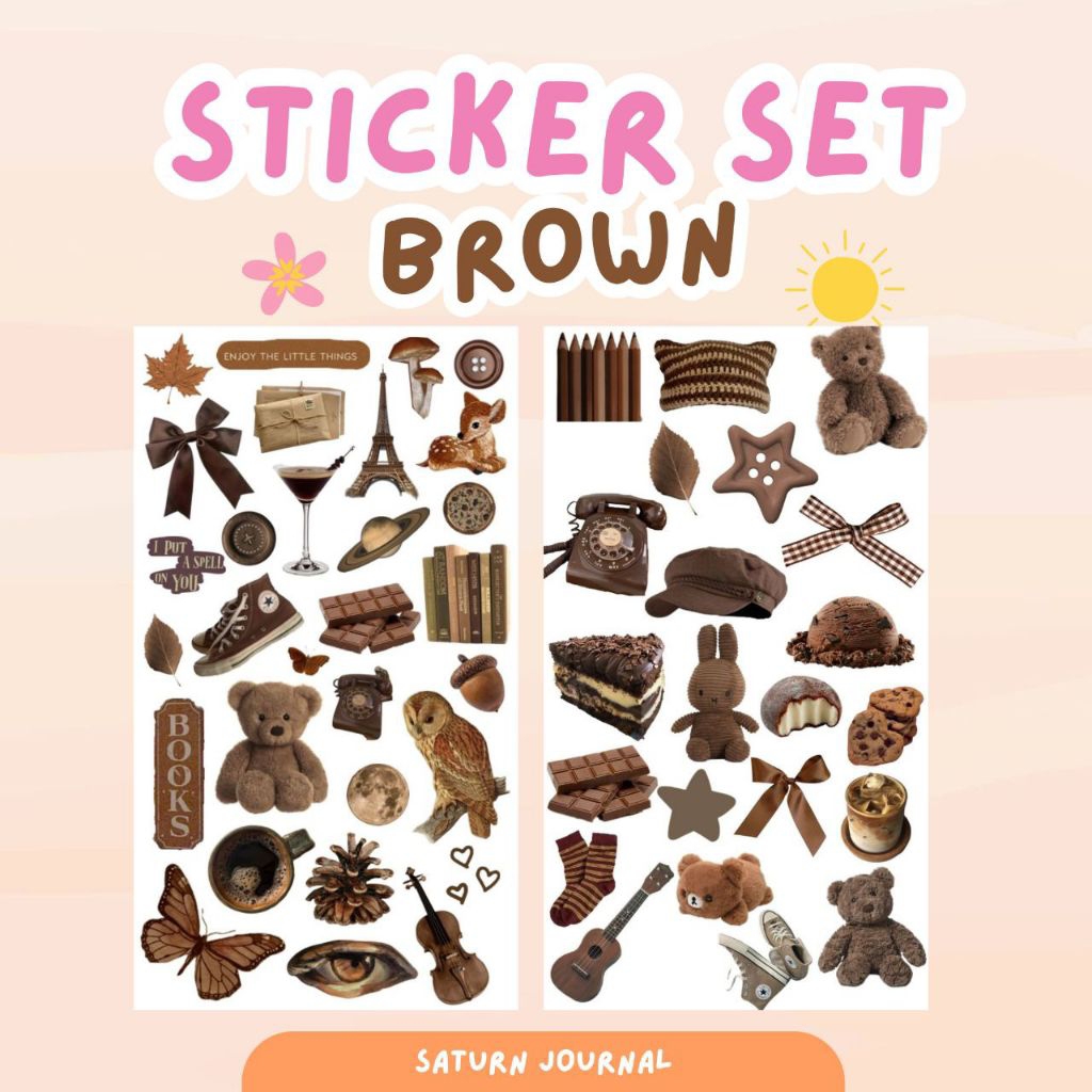 [SATURN] 50pcs STIKER PACK BROWN VINTAGE STICKER INS BROWN/COKLAT AESTHETIC journaling collection st