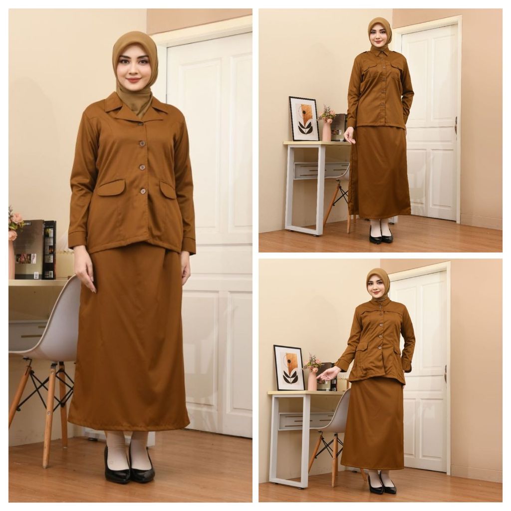 Seragam Dinas PNS Gamis Setelan Rok Pemda Warna Khaki