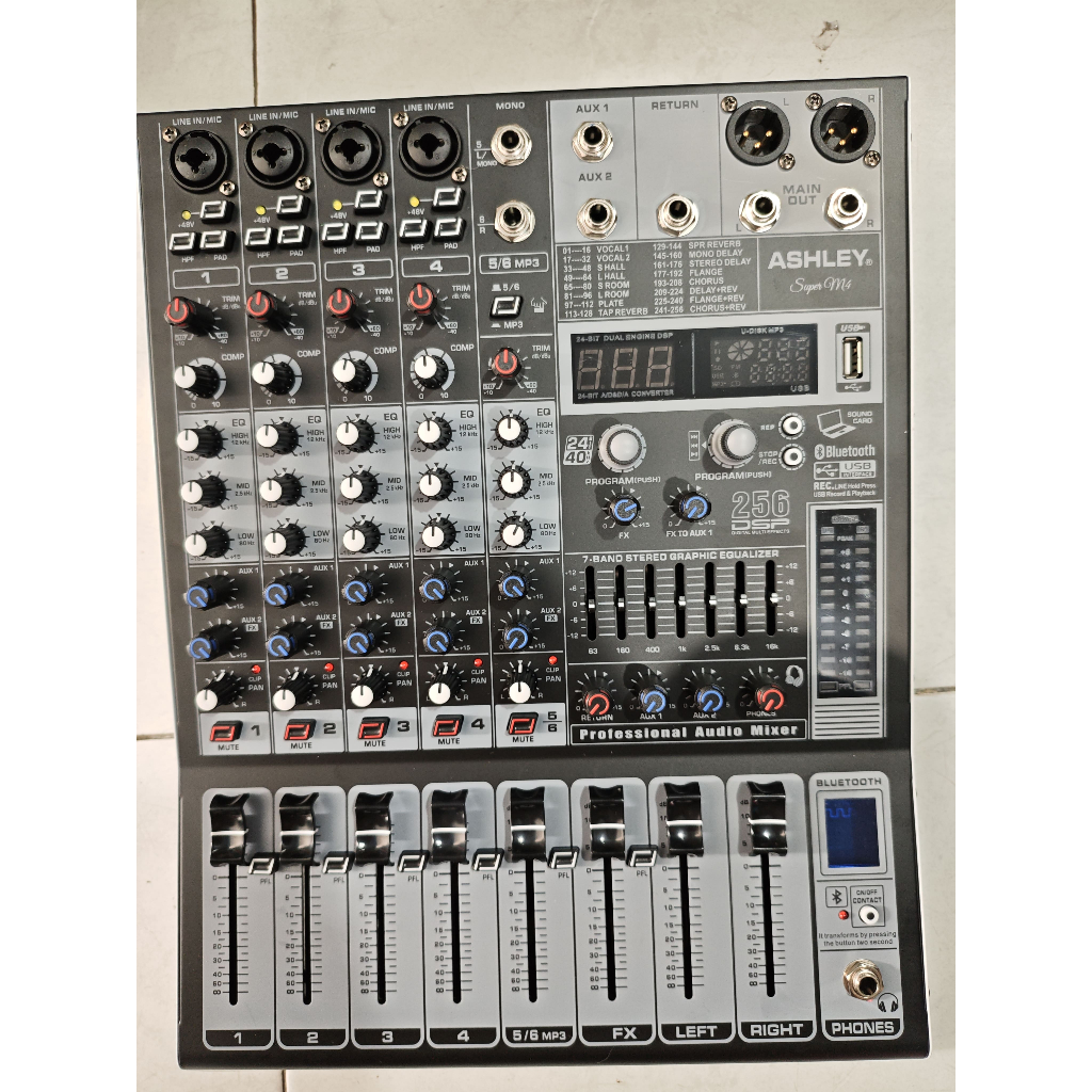 Mixer Audio Ashley Super M4 Original 6 Chanel Compressor USB Bluetooth Efek Reverb Digital 256DSP Pl