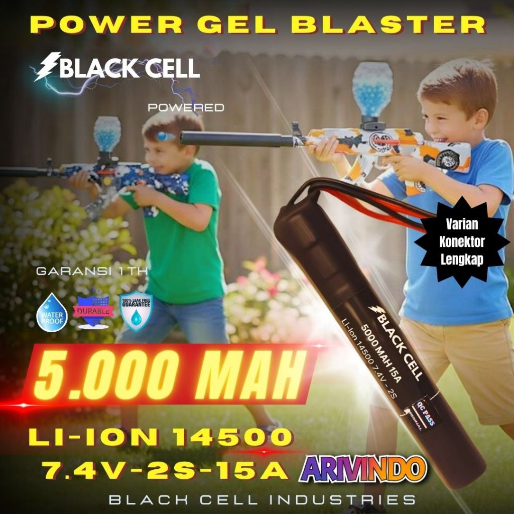 ARIVINDO Upgrade Battery Water Gel Blaster Li-ion 14500 7.4V 2S 15A 5000MAH Tembakan Black Cell WGB