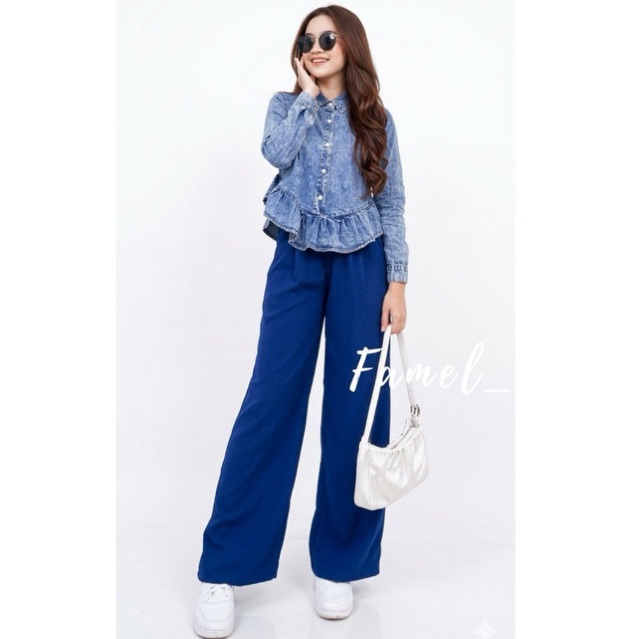 CAMELA NAVY | Celana Kulot | Kulot Cewek | Celana Kulot Wanita | Kulot Highwaist | Highwaist Pants |