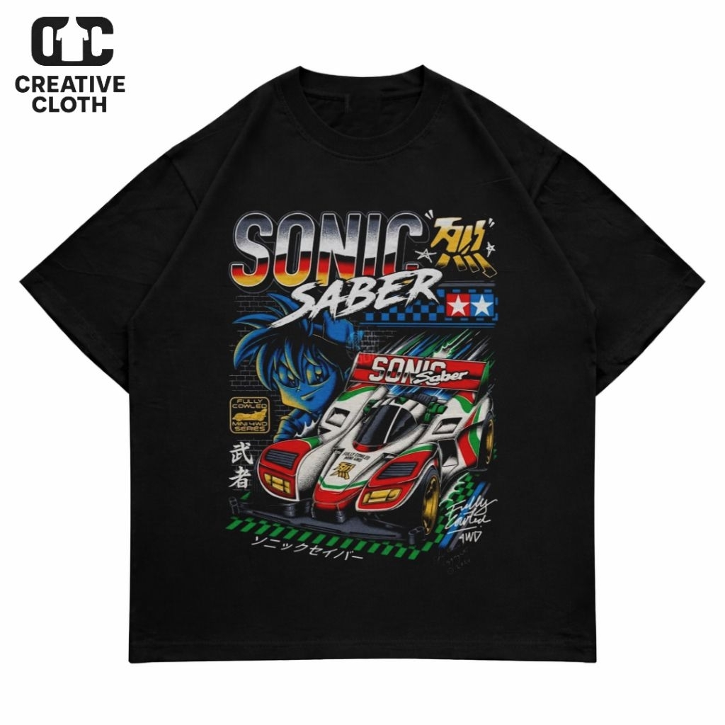 KAOS BAJU OVERSIZE SONIC SABER RETSU & GO VINTAGE Y2K | T-SHIRT OVERSIZE HITAM STYLE Y2K VINTAGE BOO