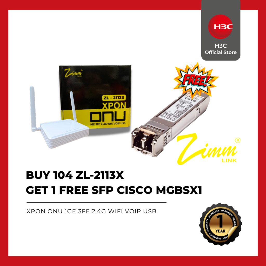 ZIMMLINK XPON ONU ZL-2113X Support ONT EPON & GPON 1GE 3FE 2,4G Wifi VOIP (1 BOX ISI 104 UNIT) FREE 