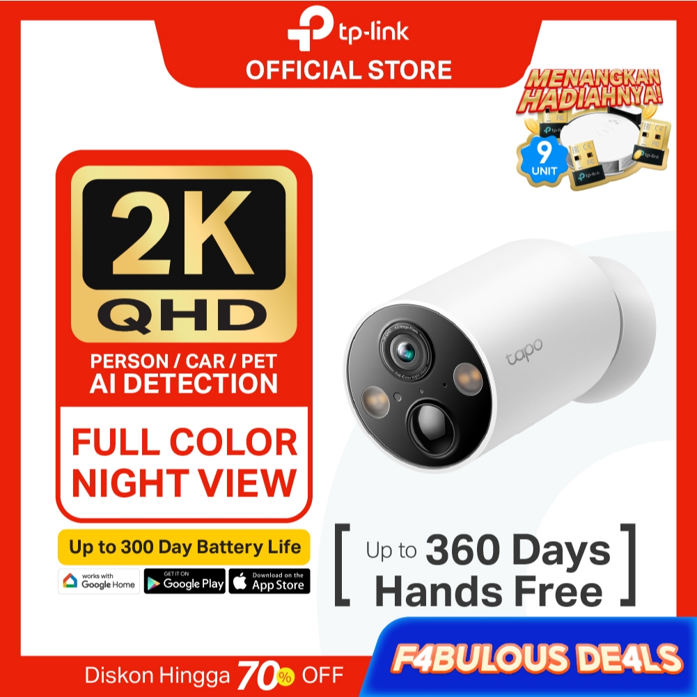 TP-Link | Tapo C425 Kamera CCTV | 4MP | Outdoor WiFi | IP Camera | SD | IP66 | Wireless | Battery