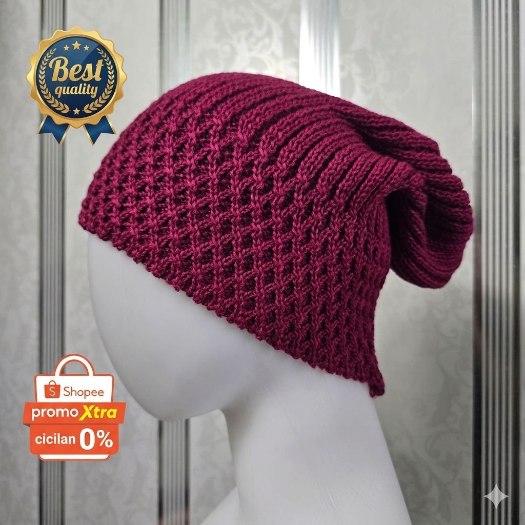 Ciput Turban Rajut Dewasa Kupluk Rajut Nenek untuk Dalaman Hijab Motif Silang