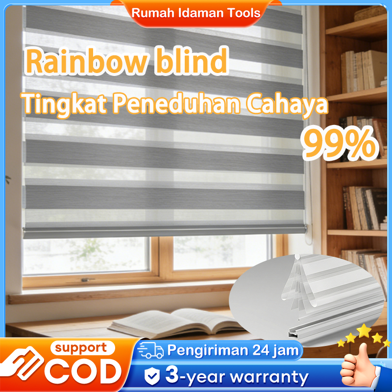 Homenta Zebra Blind Roller Blind Tirai Gulung Jendela 2 Lapis Blackout 100% Blokir Cahaya Ready Stoc