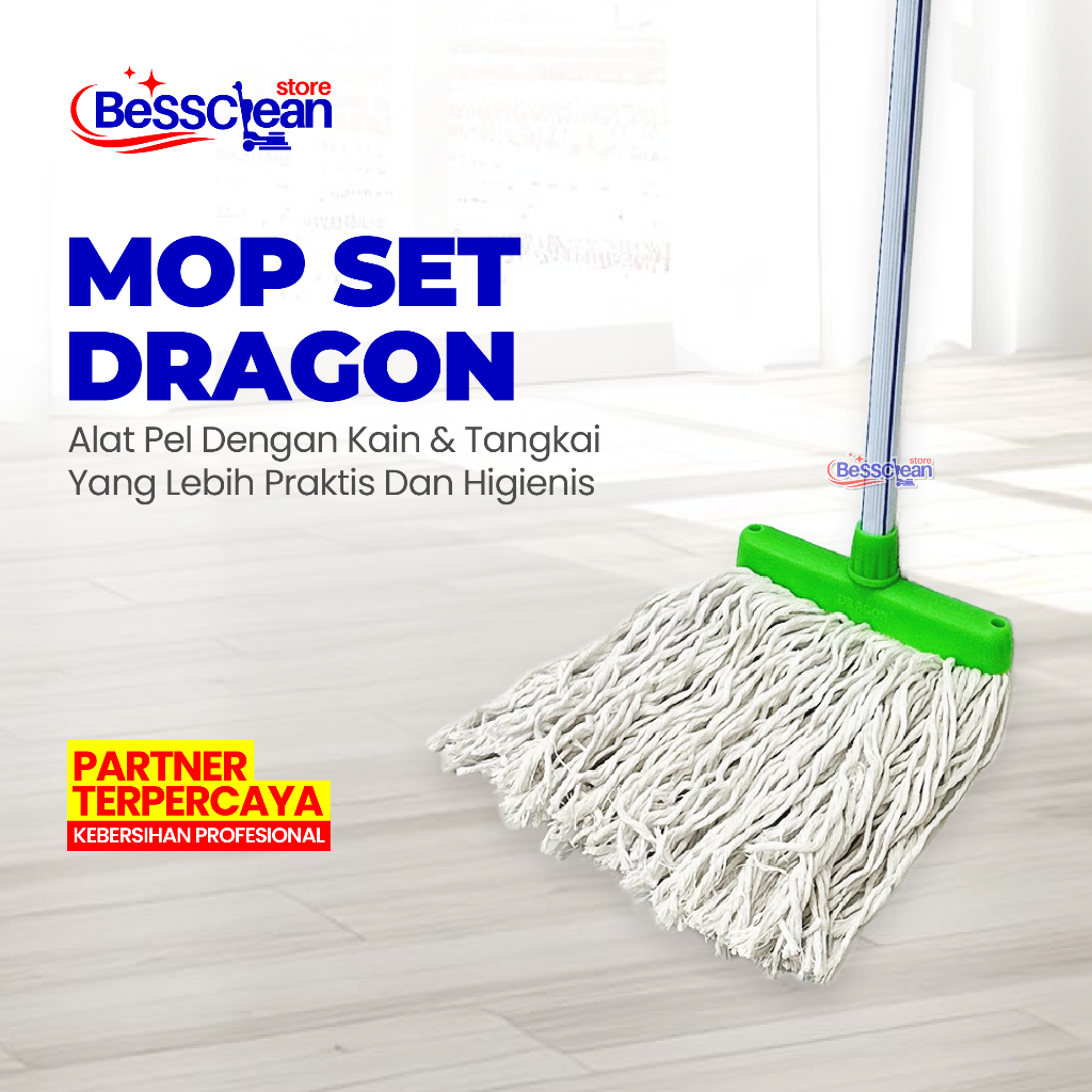 Set Alat Pel Dragon / Mop Set Pel Dorong Lantai Kain katun Putih