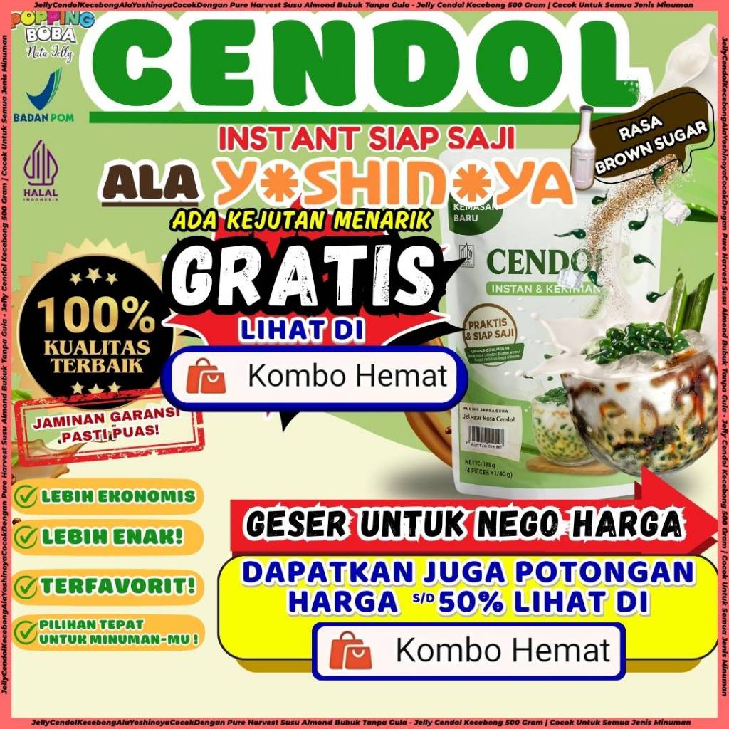 JellyCendolKecebongAlaYoshinoyaCocokDengan Pure Harvest Susu Almond Bubuk Tanpa Gula - Jelly Cendol 