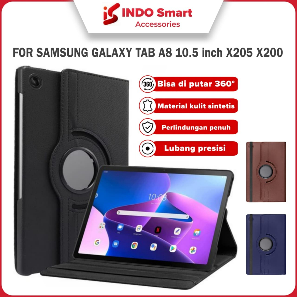 Case Samsung Tab A8 10.5" | Samsung Tab A8 LTE | X205 X200 Casing Rotary Flip Cover Leather Standing