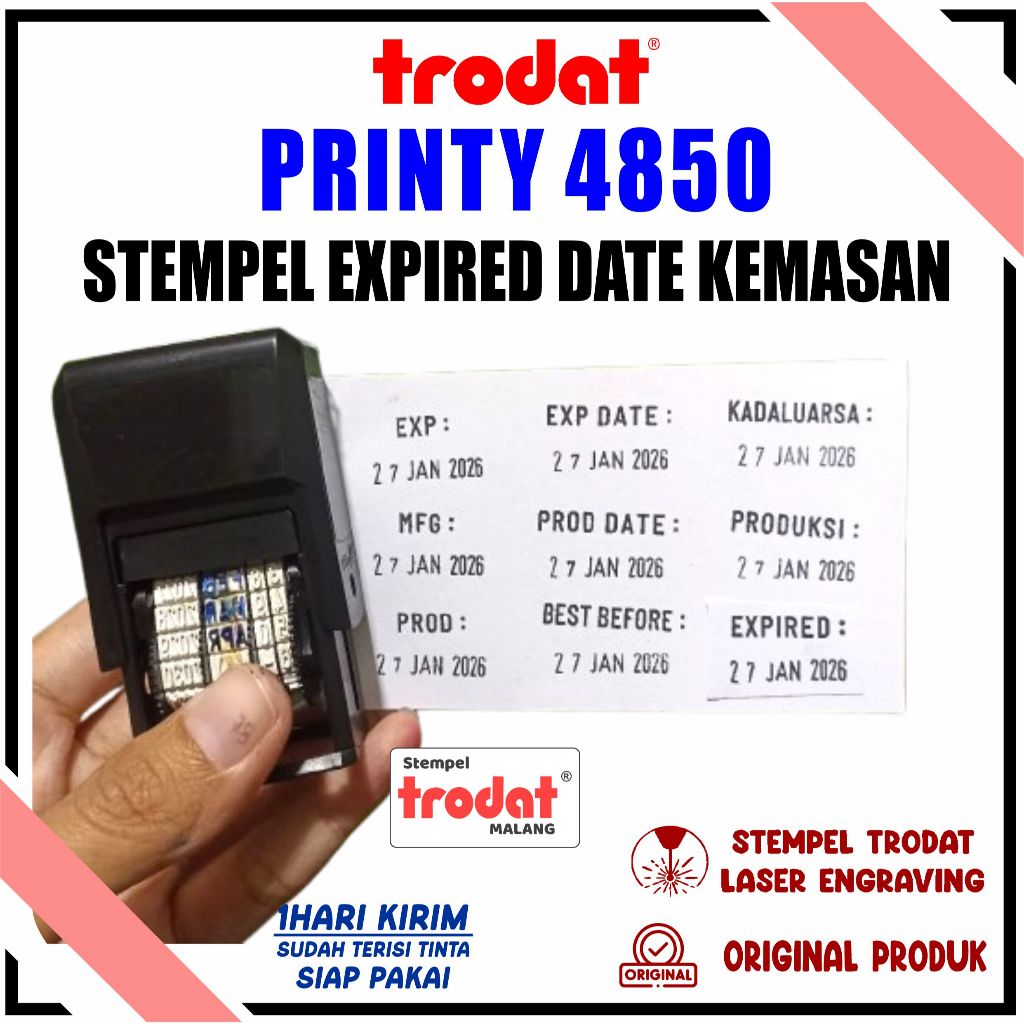 Stempel TRODAT 4850 / Stempel Expired Date Kemasan Otomatis /Teks Tanggal Otomatis / Stempel Dater