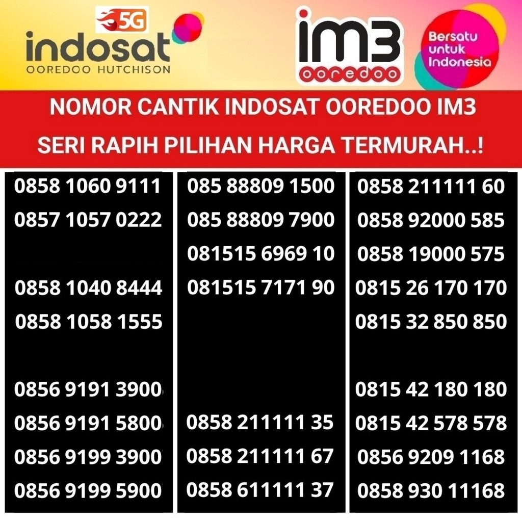 kartu perdana indosat ooredoo double triple 4G 5G nomer cantik im3