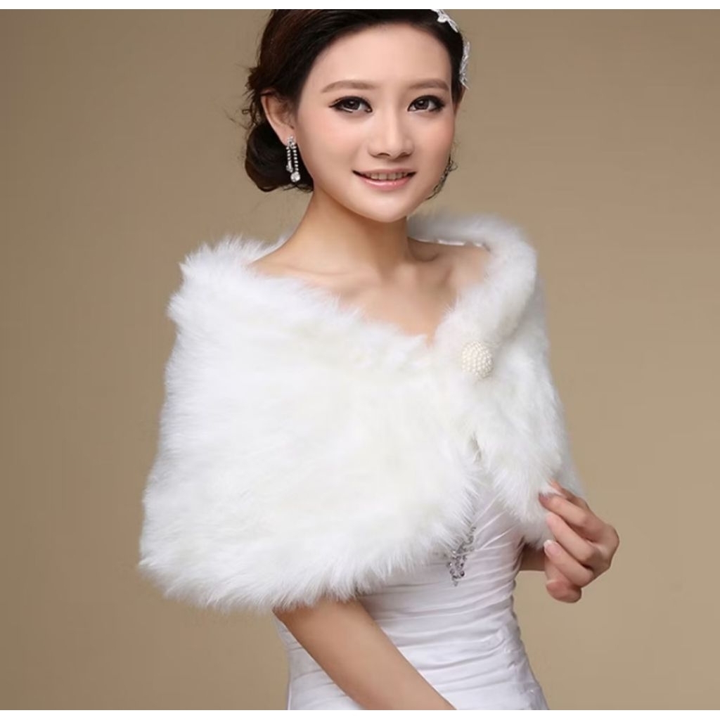 bolero cardigan bulu pesta putih mewah