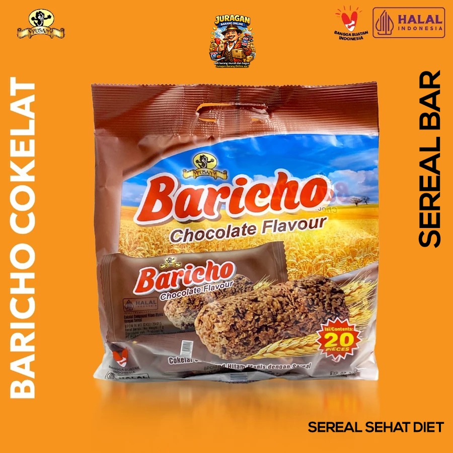 Pusan Baricho Cokelat Cereal Bar | Snack Oat Bar Sehat Diet Praktis Gandum Sereal Anak Lansia 20 Pcs
