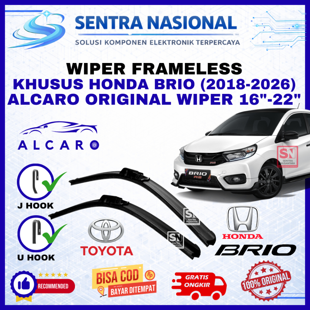 Wiper Mobil Honda Brio (2018-2026) ALCARO ORIGINAL | Wiper Kaca Mobil Honda Brio Model Frameless Pre