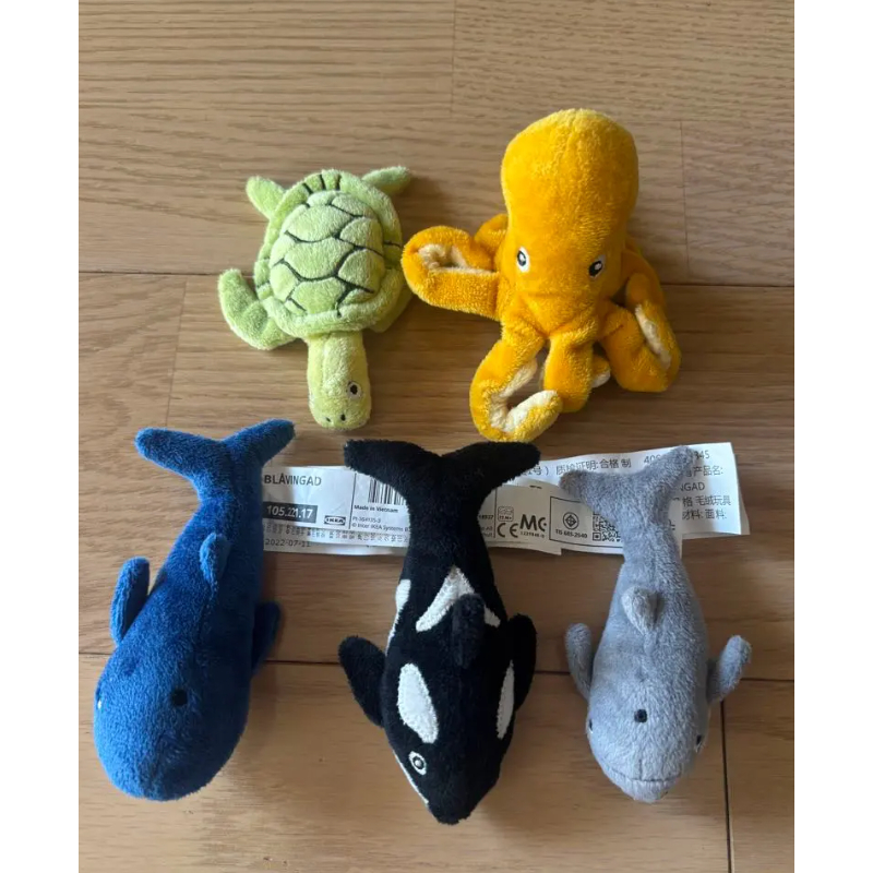 BLAVINGAD 5-piece soft toy set, ocean animals/mixed colours