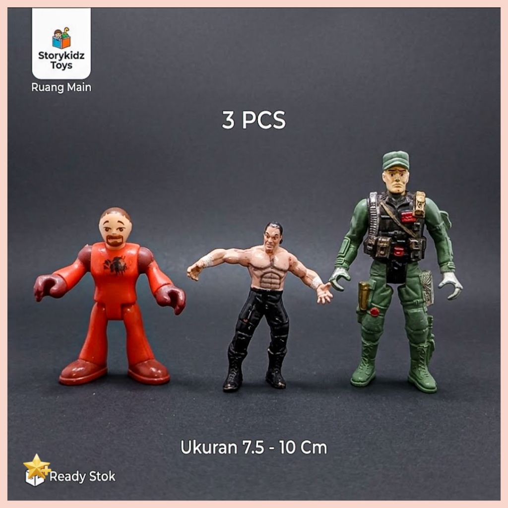 Paket 3 Pcs Action Figure Mainan Tentara Soldier & Wrestler Smackdown