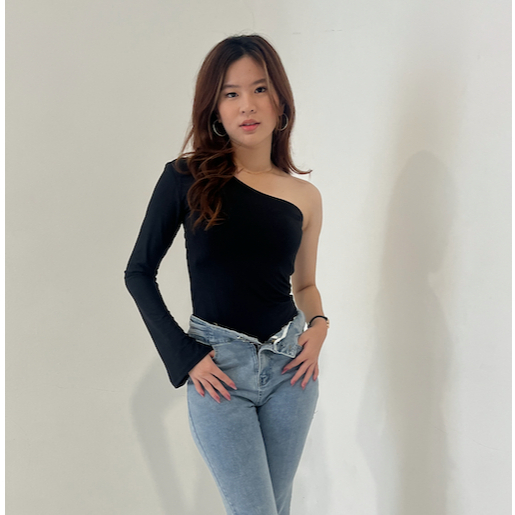 [Lolabae] AMBER One Shoulder Bodysuit | Tarzan Top | One Shoulder Long Sleeve Top