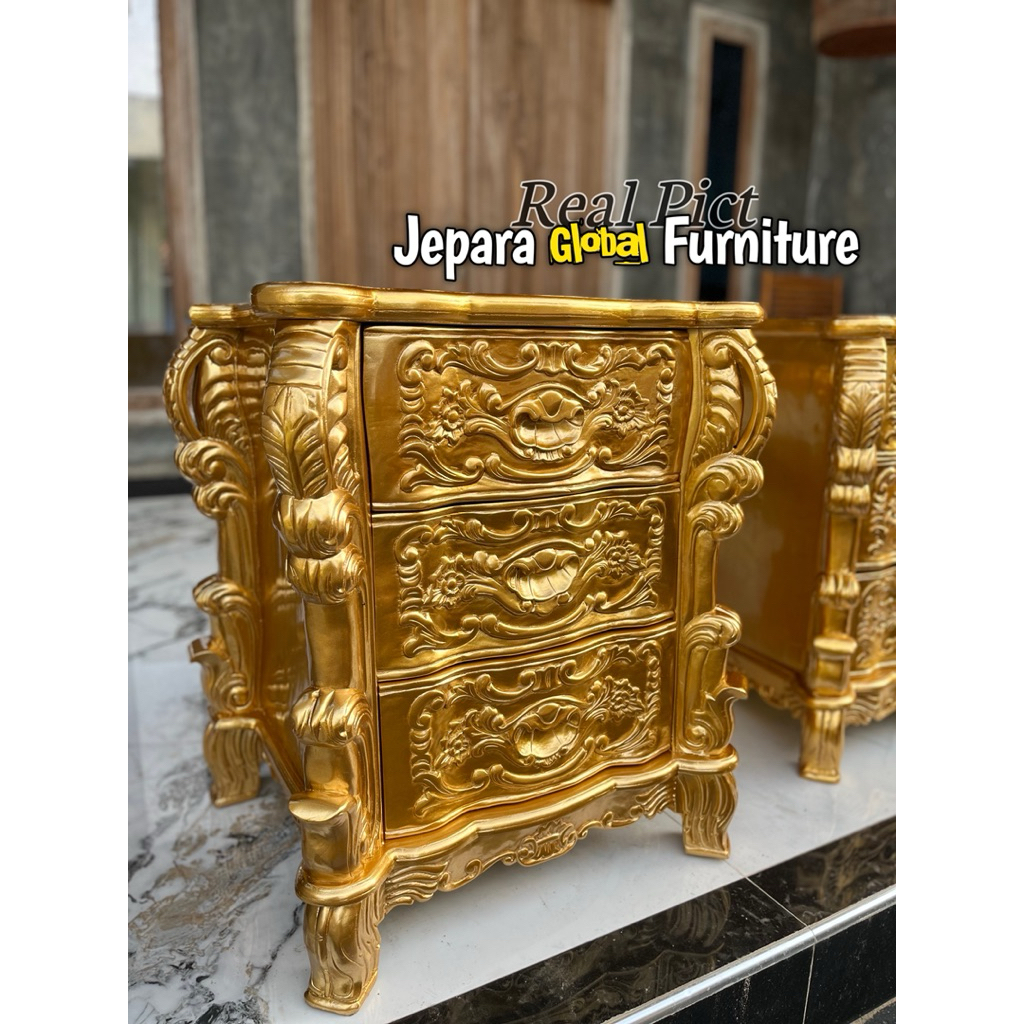 REAL PICT !! Nakas Laci Ukir luxury Gold - drawer Jati - nakas ukir jati duco