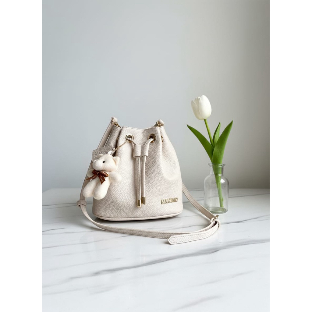 MANINO Olivia Bag Tas Bucket Serut Kulit Jeruk Premium Uk 21 x 12 x 20 cm Tas Selempang Dengan Gantu