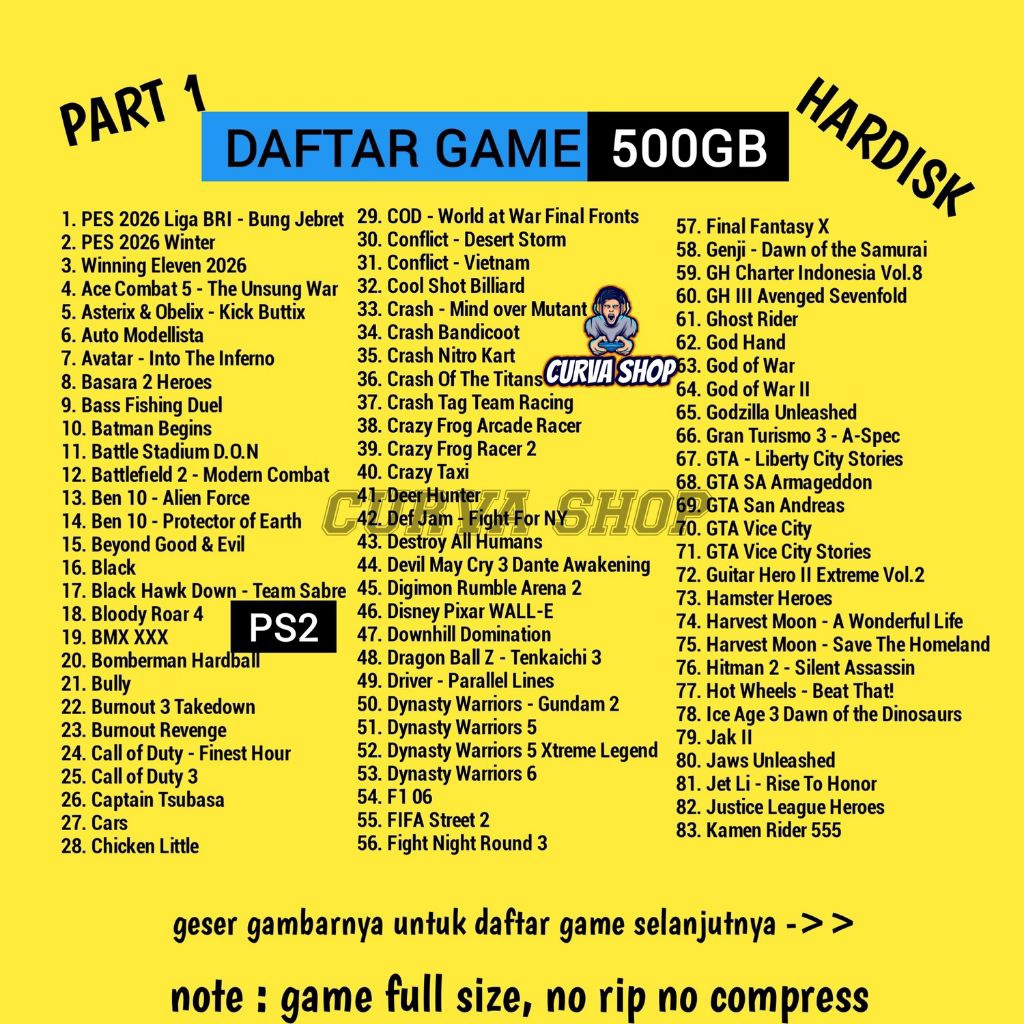 HDD Eksternal PS2 500GB Full Bisa Request
