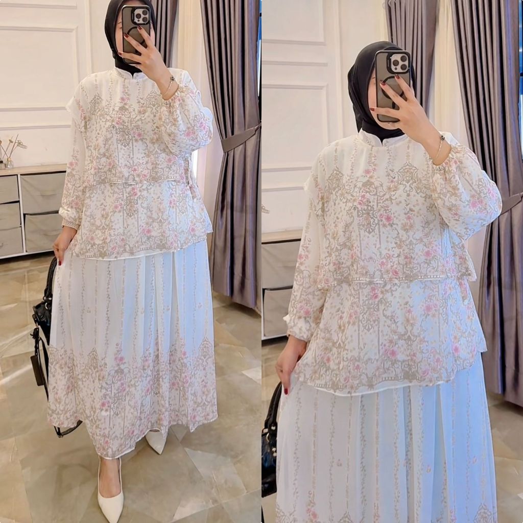 LIBUNCA - Setelan Rok Muslim Wanita Bahan Ceruty Babydoll Premium – Baju Model Rompi + Rok Panjang B