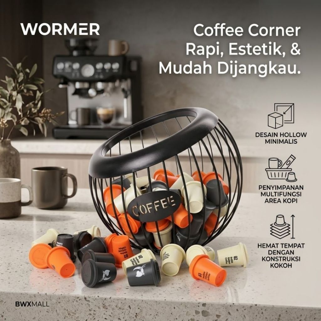 Keranjang Besi Wadah Kapsul Kopi WORMER C151 Storage Holder Multifungsi Tempat Penyimpanan Snack Bua