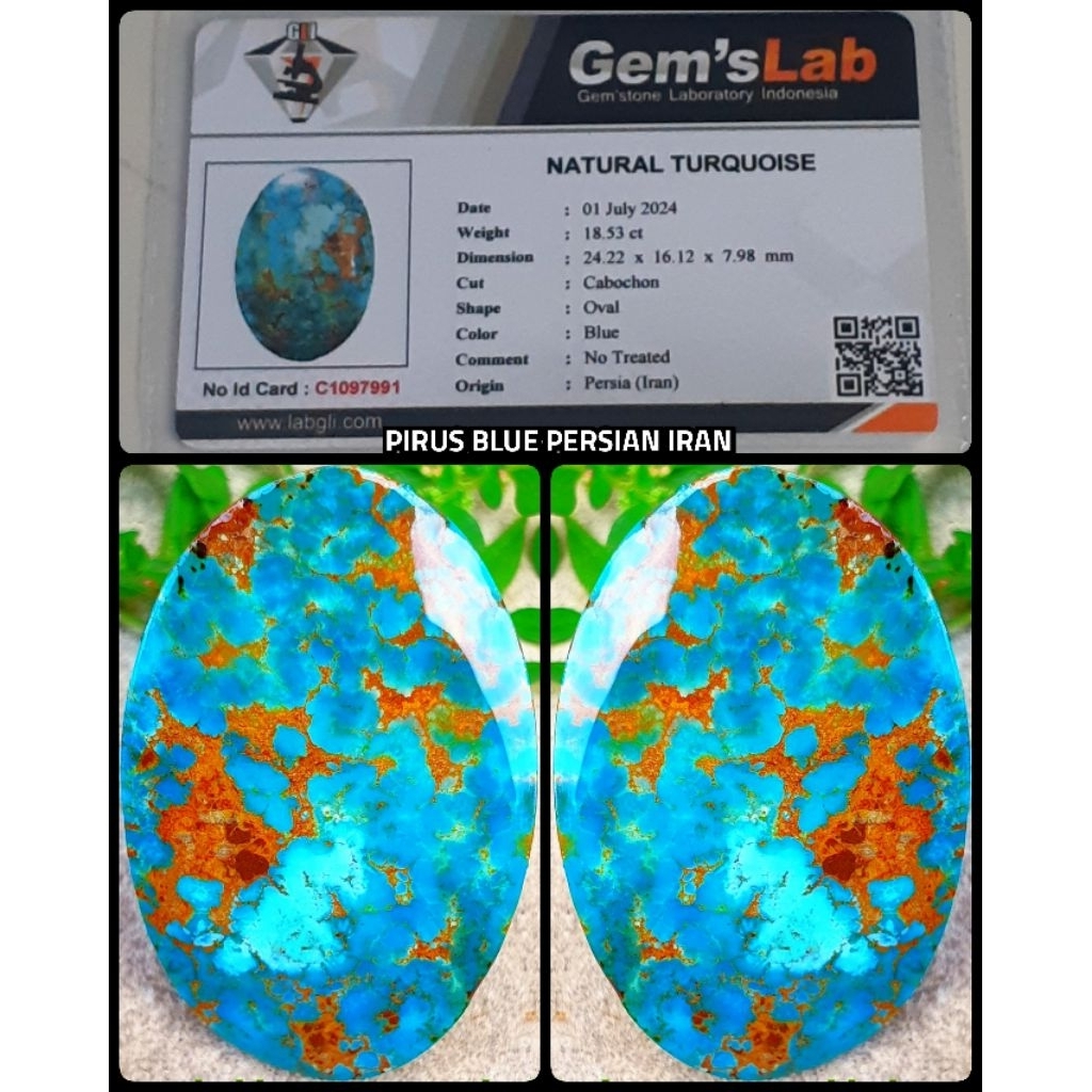 batu pirus asli blue persian urat emas kuno NTE