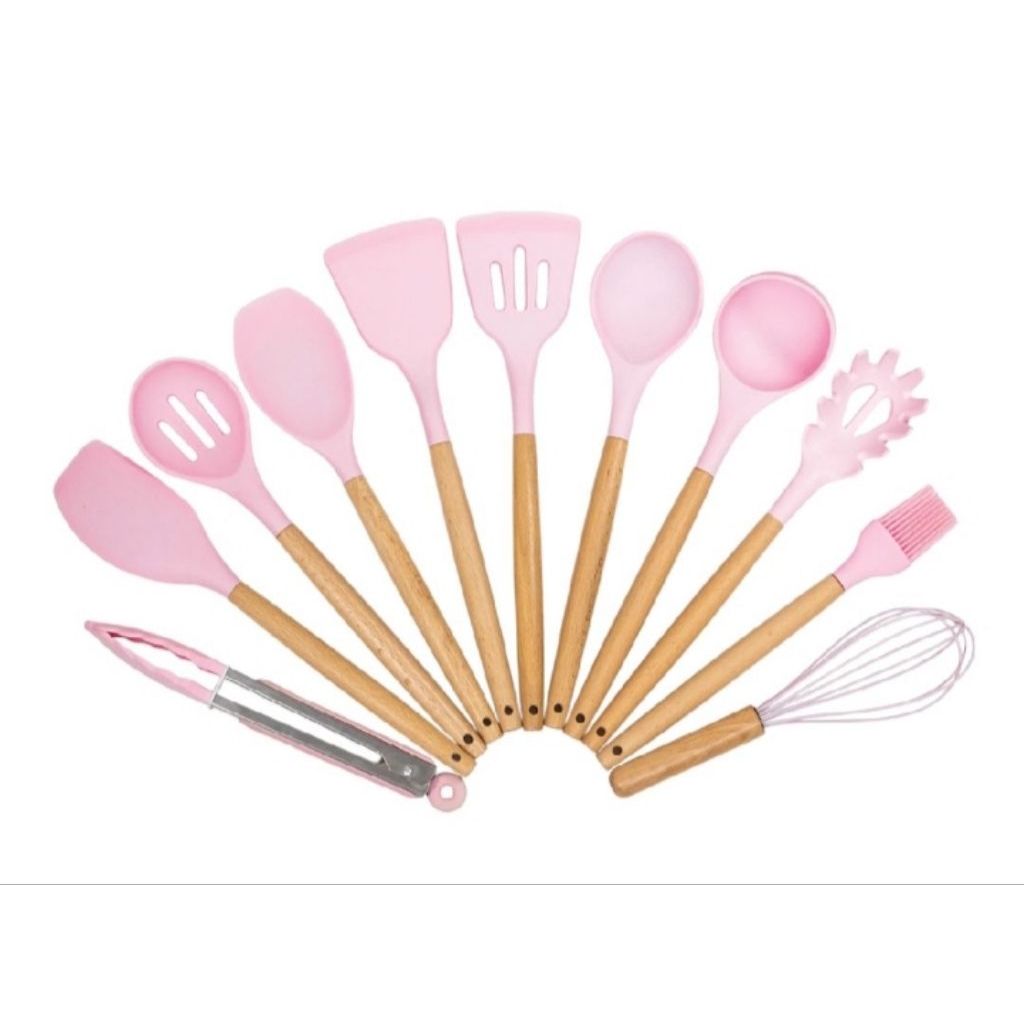 ZUKAMURA SPATULA PINK Set Peralatan Masak Silikon 12 in 1 - Anti Lengket, Tahan Panas, Mudah Dibersi