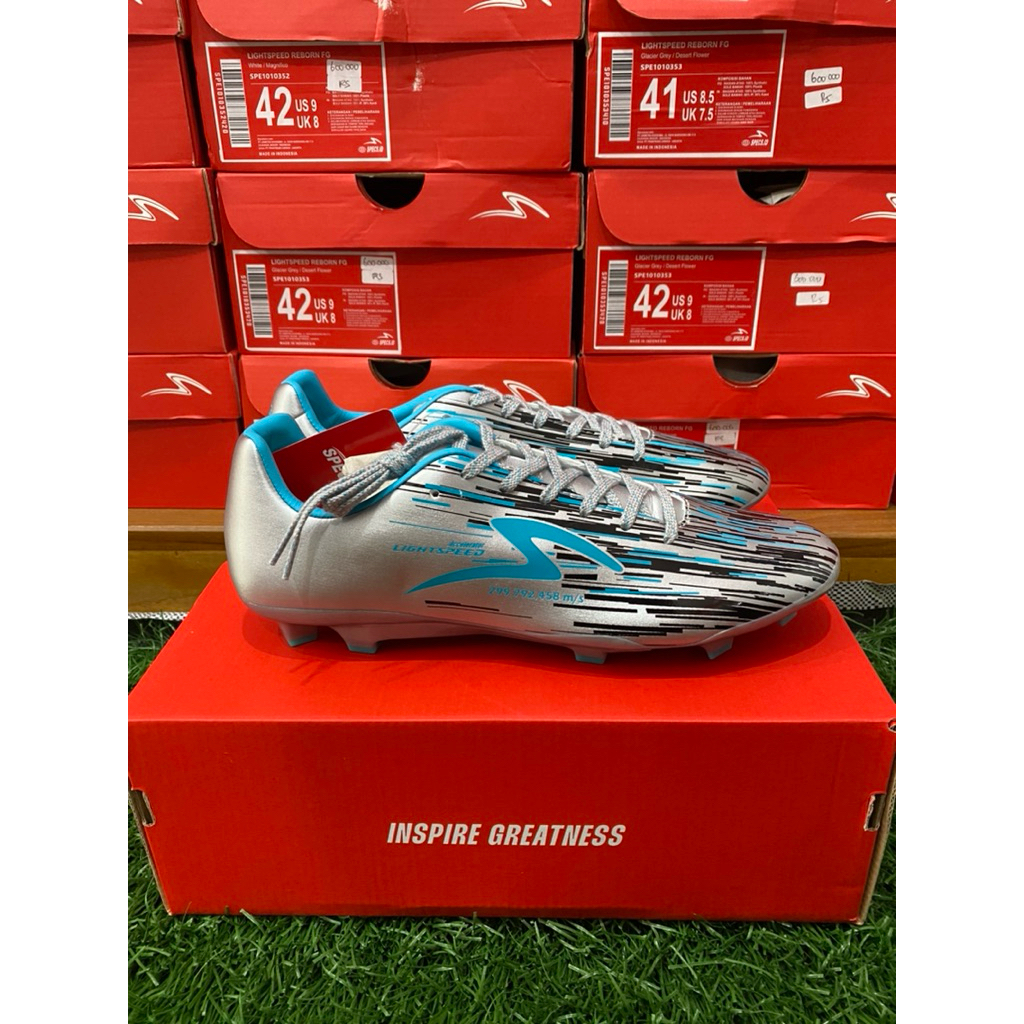 SEPATU BOLA SPECS LIGHTSPEED REBORN FG - SILVER/BLACK/AQUA