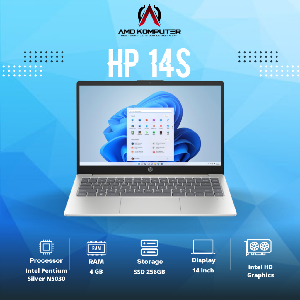 LAPTOP HP 14S Intel Pentium Silver N5030 RAM 4GB SSD 256GB 14 Inch FHD Second