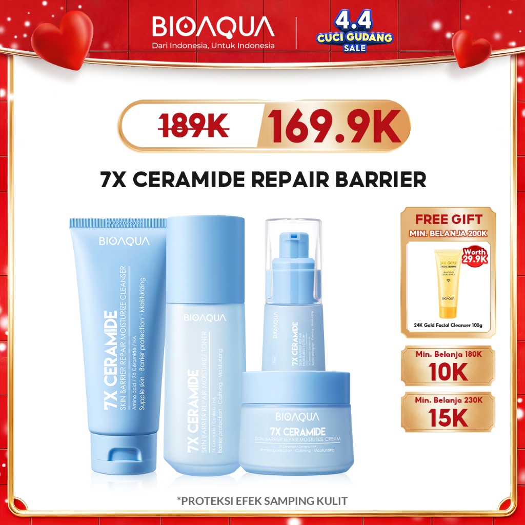 BIOAQUA 7X Ceramide Skincare Paket Repair Barrier Set With Moisturizer Cream/Hydrating Toner/Serum W