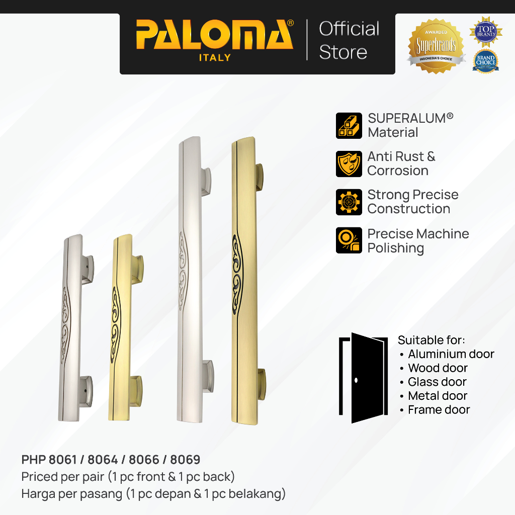 PALOMA Gagang Tarikan Pintu Door Pull Handle Superalum Satin Silver Antique Antik PHP 8061 PHP 8064 