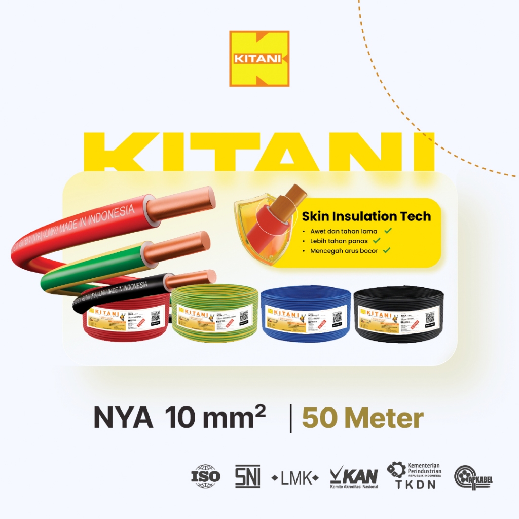 KITANI - NYA 10 mm² -  50 Meter -  Kabel Listrik Tembaga Kawat