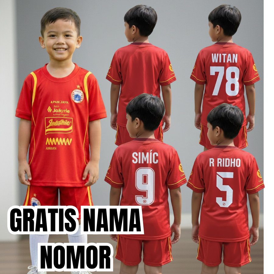 COD CUSTOM SABLON NAMA BAJU BOLA PERSIJA/SETELAN BOLA ANAK PERSIJA JAKARTA