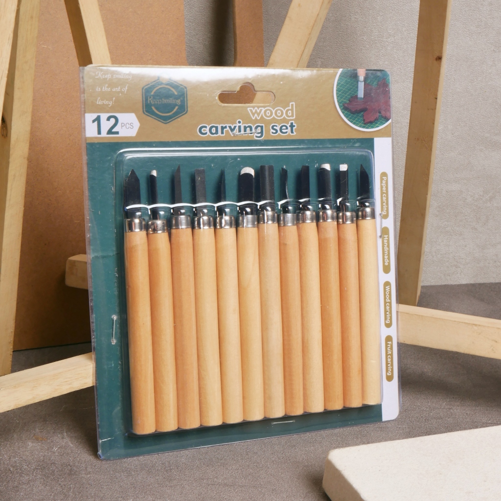 Wood Carving Tool Set Isi 12Pcs 3pcs / Alat Pahat Ukir Kayu / Pisau Ukir Seni Karet Lino Clay