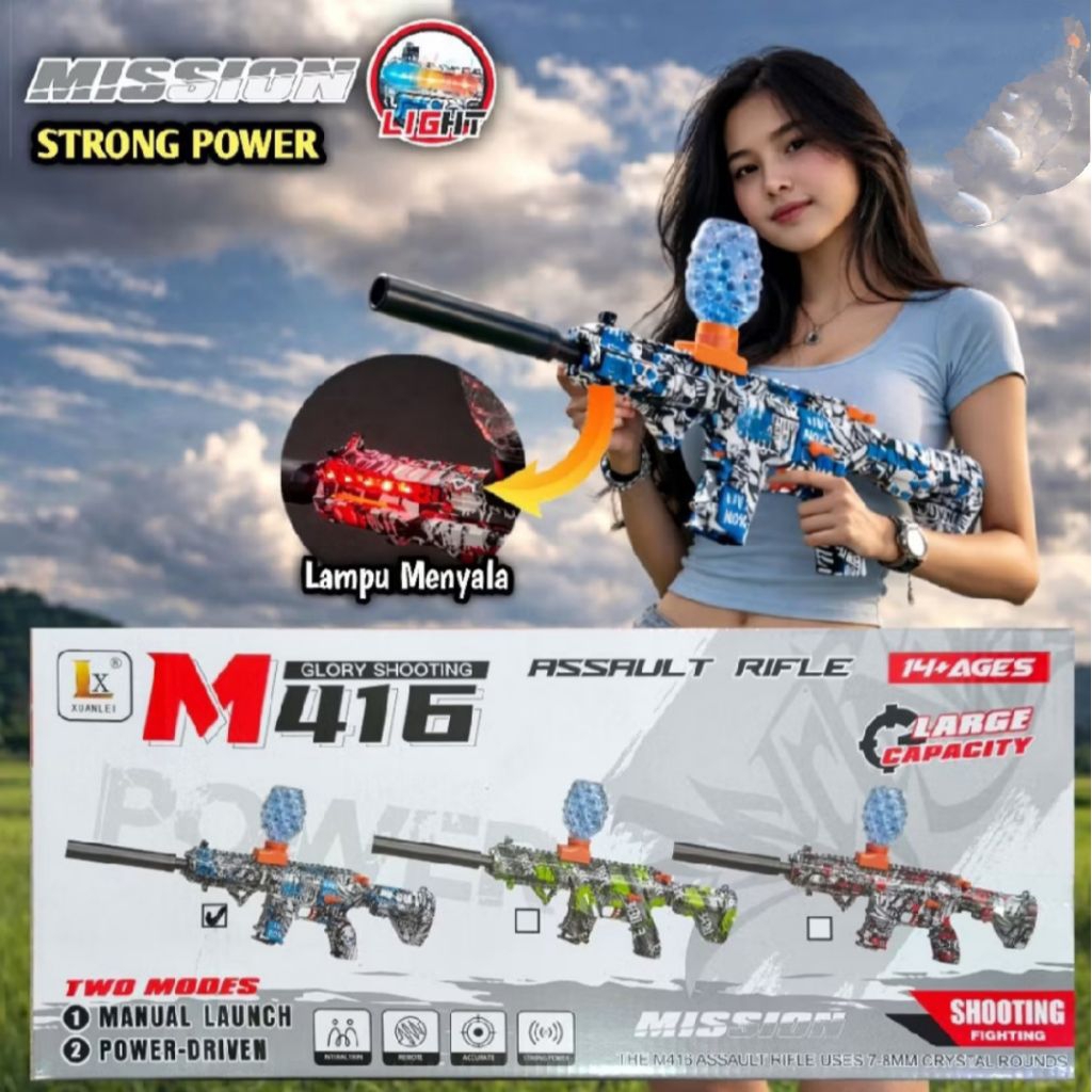 Mainan Anak Cowok Kids Version Tembak Water Gell Blaster WGB M416 Elektrik Dual Mode Full Auto