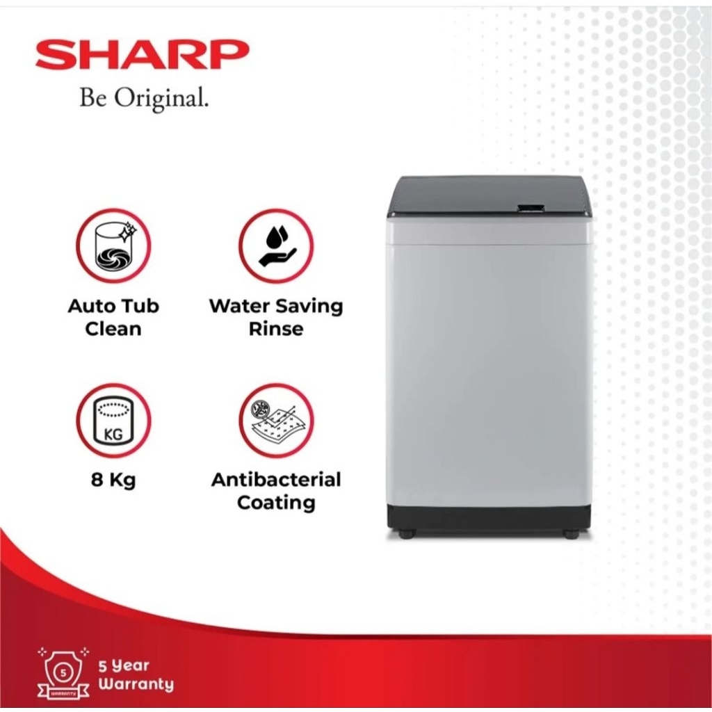 Sharp Mesin Cuci Top Louding 8kg ES M 8000pg otomatis