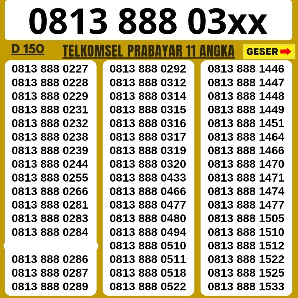 Nomor Cantik 11 Angka Telkomsel Bonus Kuota 3GB Tahun Hoki 888 Tahun Kartu Perdana Telkomsel Tsel Re