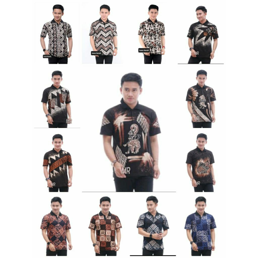 Kaos Kerah Polo Batik Cap Lengan Pendek Pria Dewasa