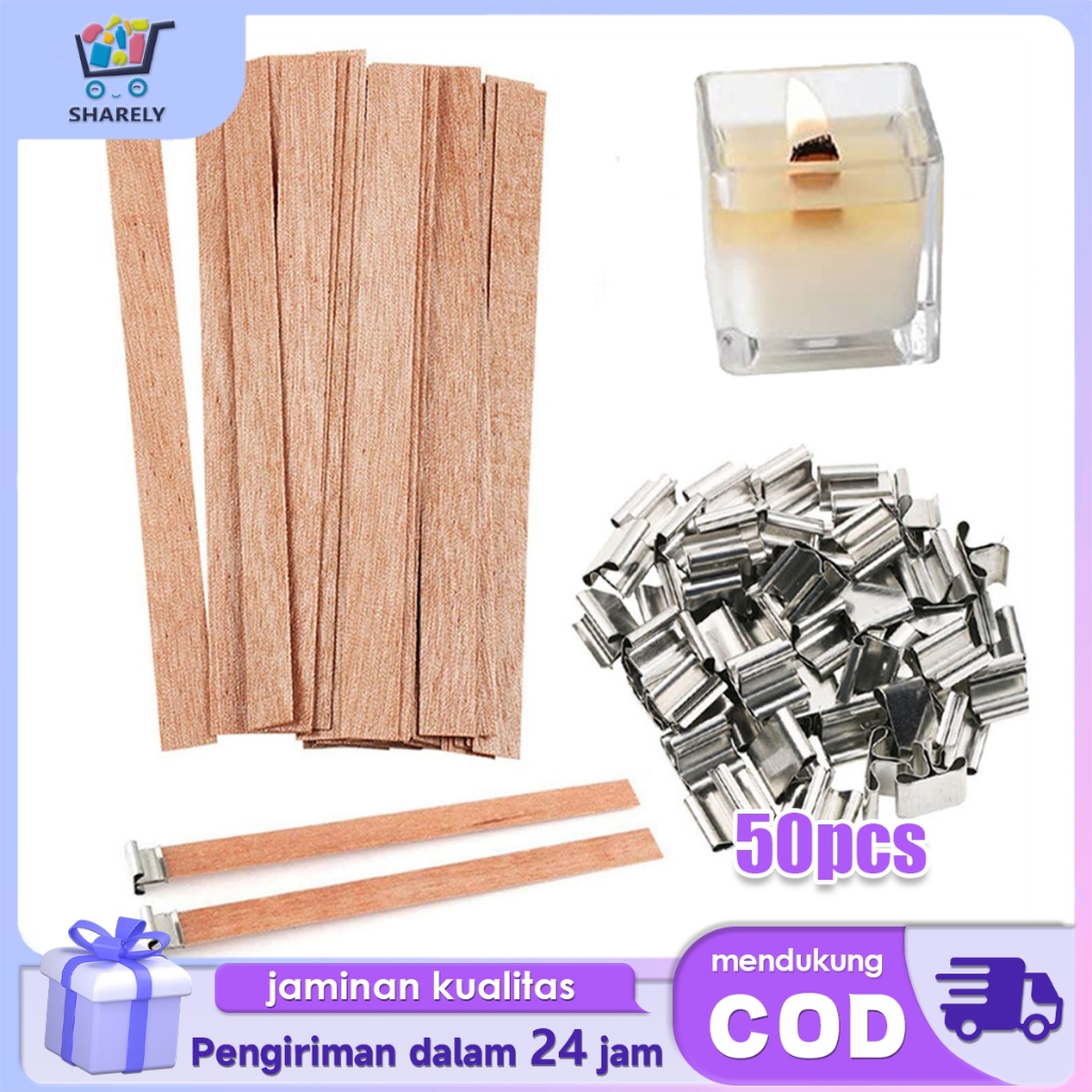 Sumbu Lilin Kayu 50pcs Wooden Candle Wick Sumbu Kayu Untuk Lilin Aromaterapi Tidak Mudah Padam