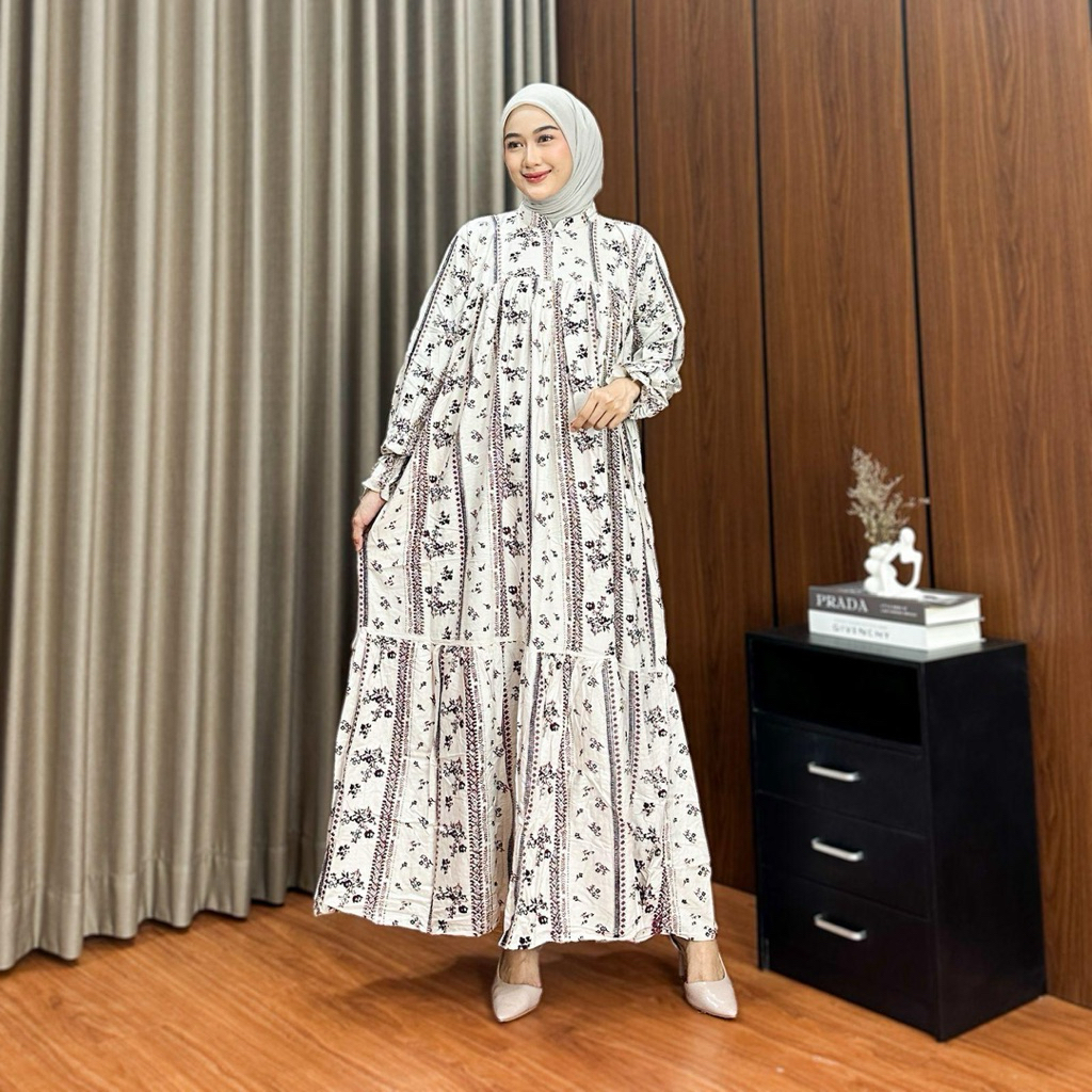 Gamis rayon kekinian 2026 jumbo Gamis terbaru motif bunga cantik busui jumbo gamis bahan rayon dress