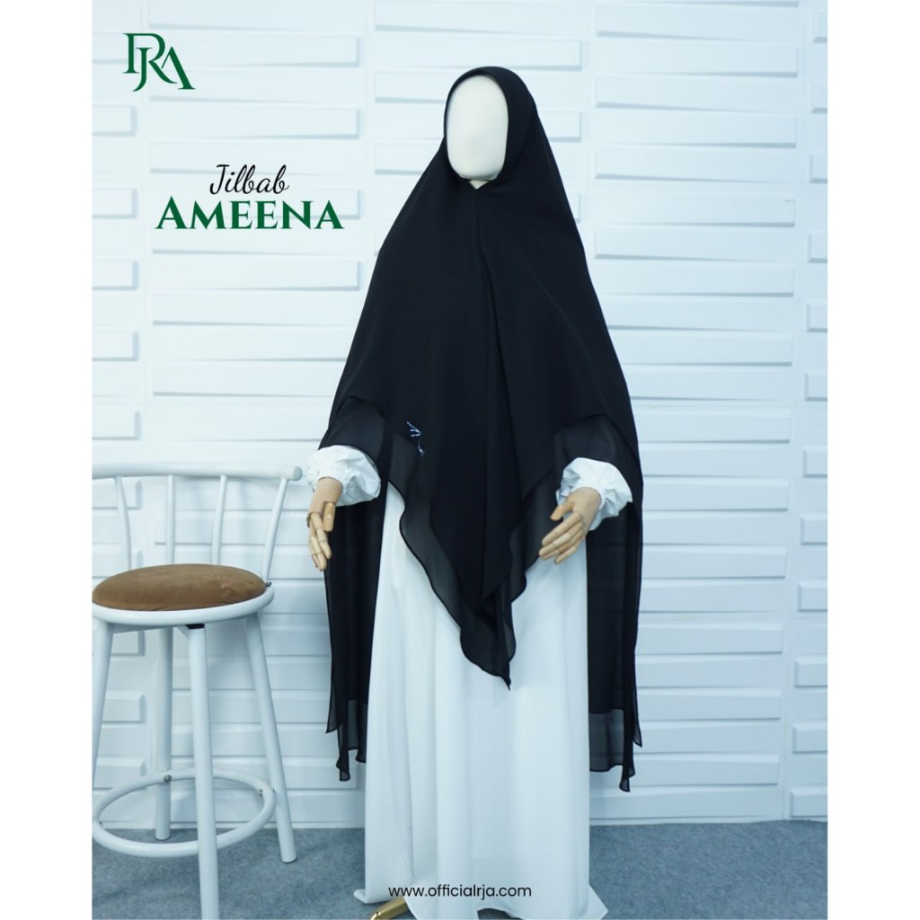 Jilbab Ceruty Ameena Syari Jumbo 2 Layer - Khimar V Shape Instan Premium - Kerudung Bergo Soft Pad A