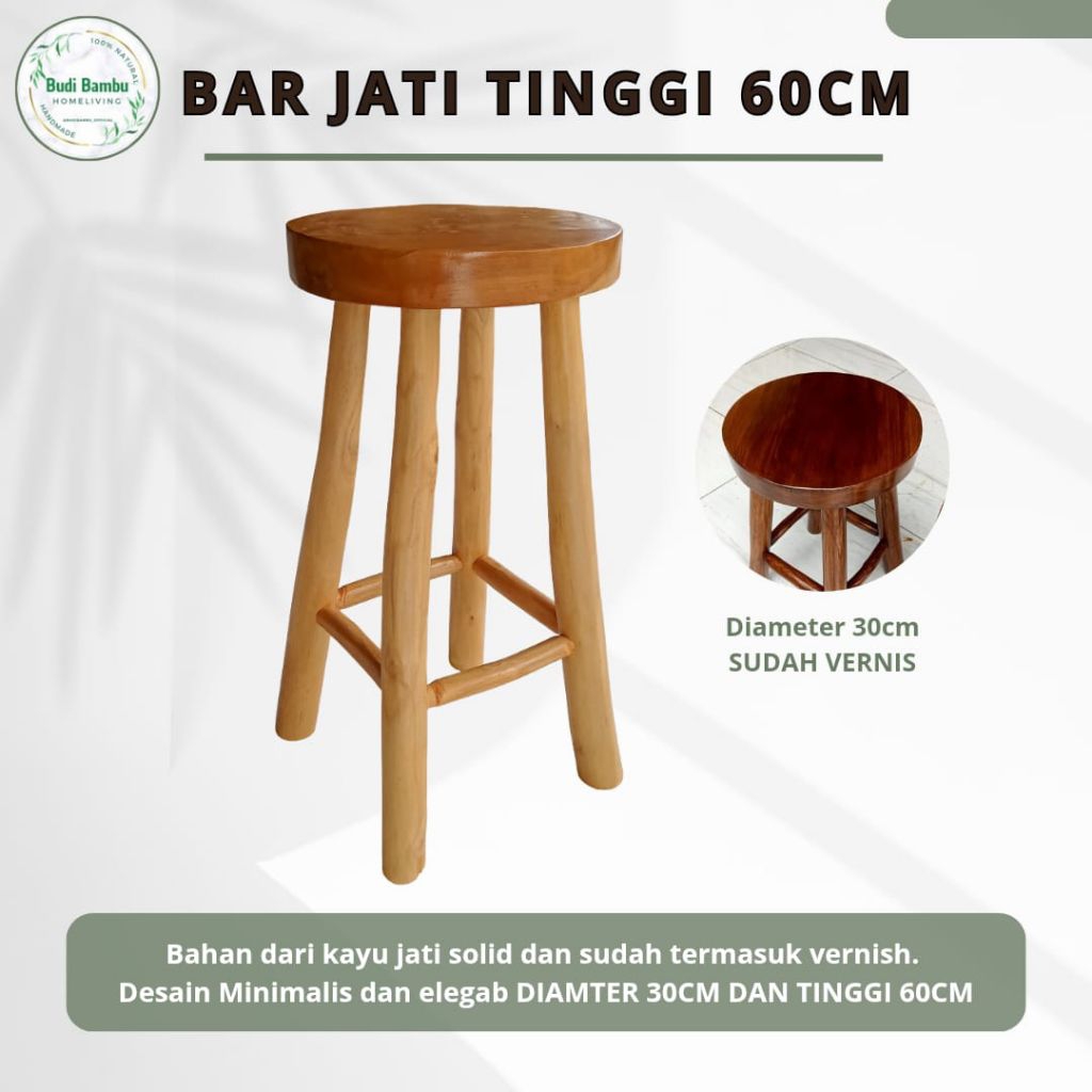 Kursi Bar Tinggi 60cm Kursi Tinggi Estetik Stool Jati Bulat Kursi Bar Kayu Solid Kursi Bulat Kursi J