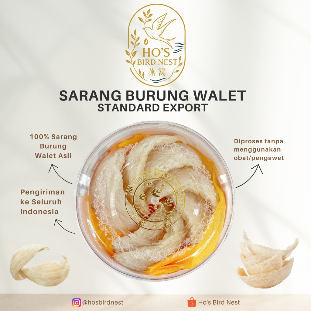 Sarang Burung Walet Kering Mentah Standard Export Premium 50 100 250 Gram 100% Asli by Ho's Bird Nes