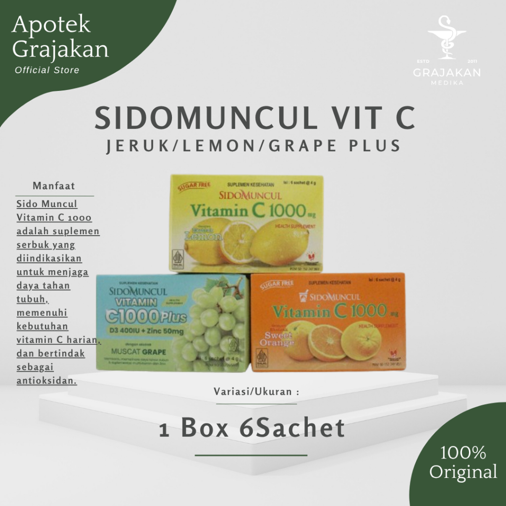 Sidomuncul Vitamin C 1000mg Jeruk/Lemon | Vitamin C 1000 Plus Grape Harga Per Box