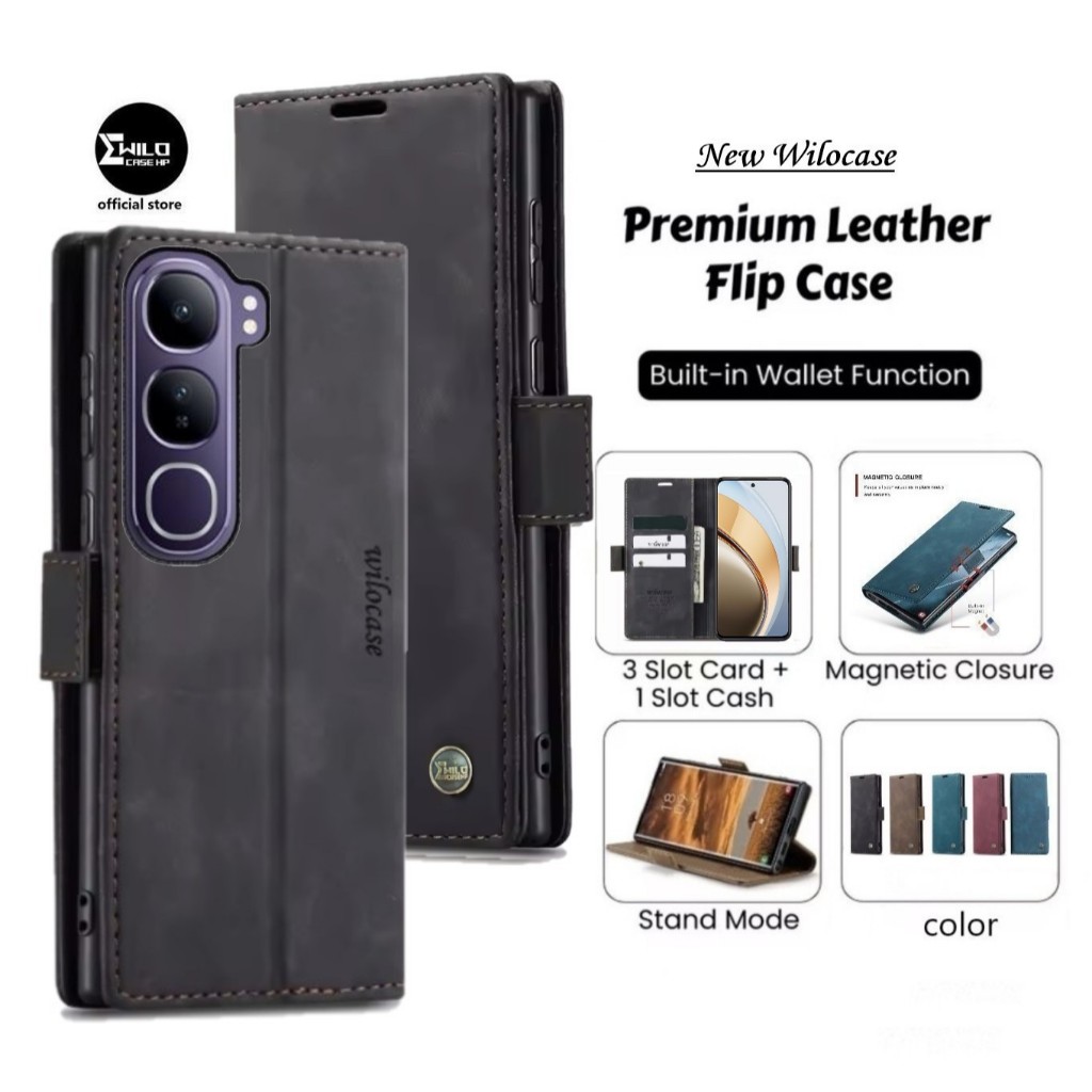 New Wilocase Hp For Vivo V40 Lite | V40 Lite 5G Premium Flip Case Kulit Wallet Full Protection Casin