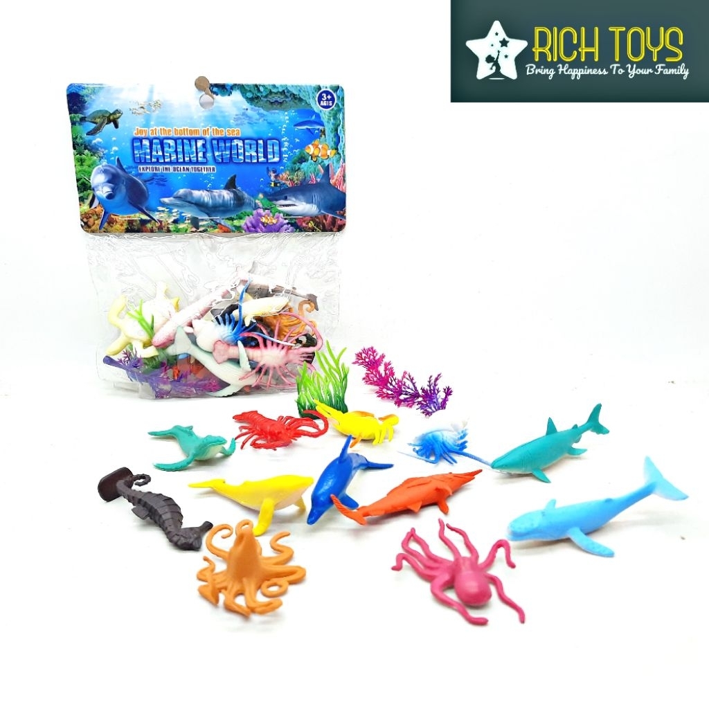 Mainan Edukasi Anak Paket 14 Pcs Hewan Karet Sea Binatang Laut Ikan Paus Hiu Kepiting Gurita Mini Uk