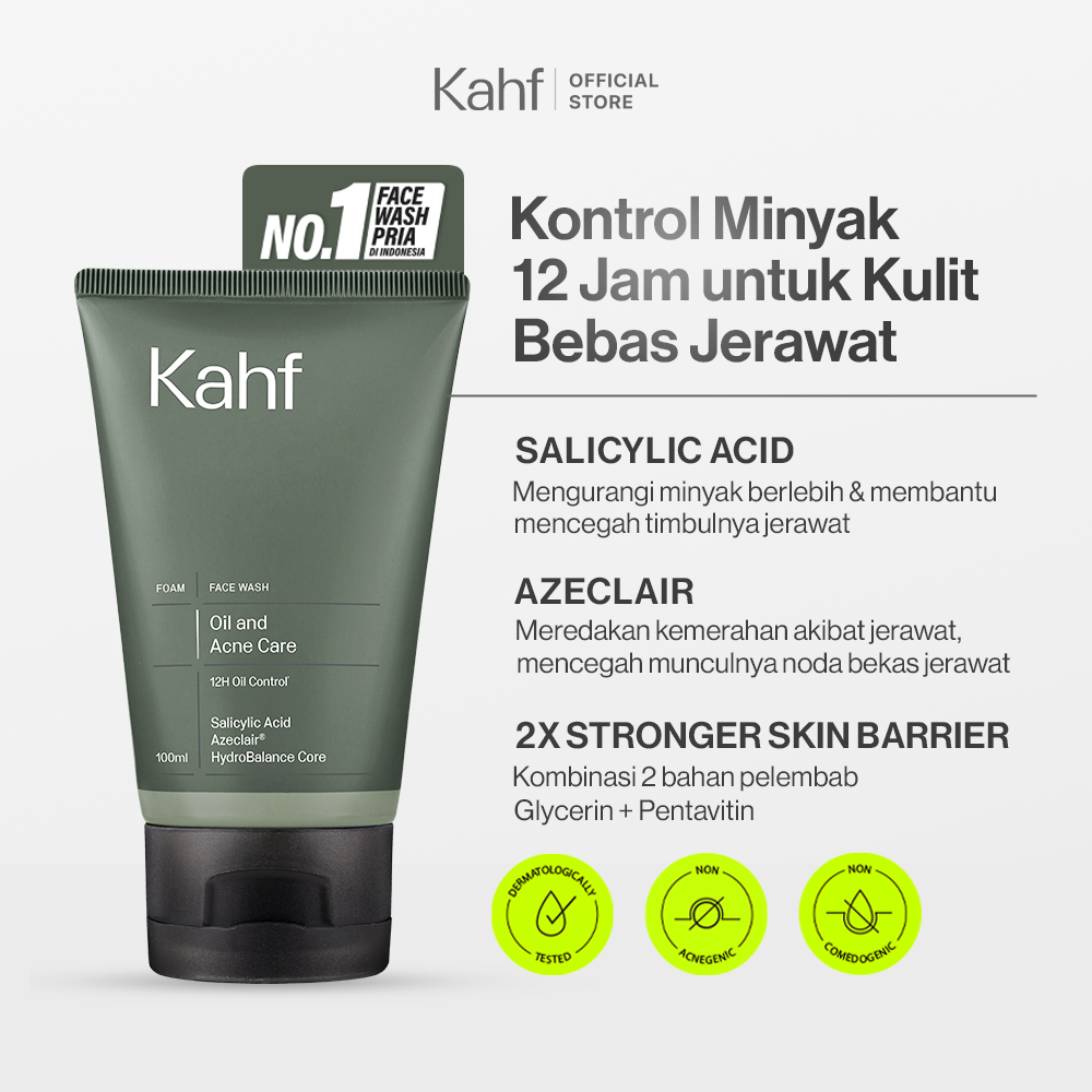 Kahf Face Wash Oil and Acne Care 100 ml - Sabun Cuci Muka Pria untuk Membantu Lawan Jerawat dan Kont