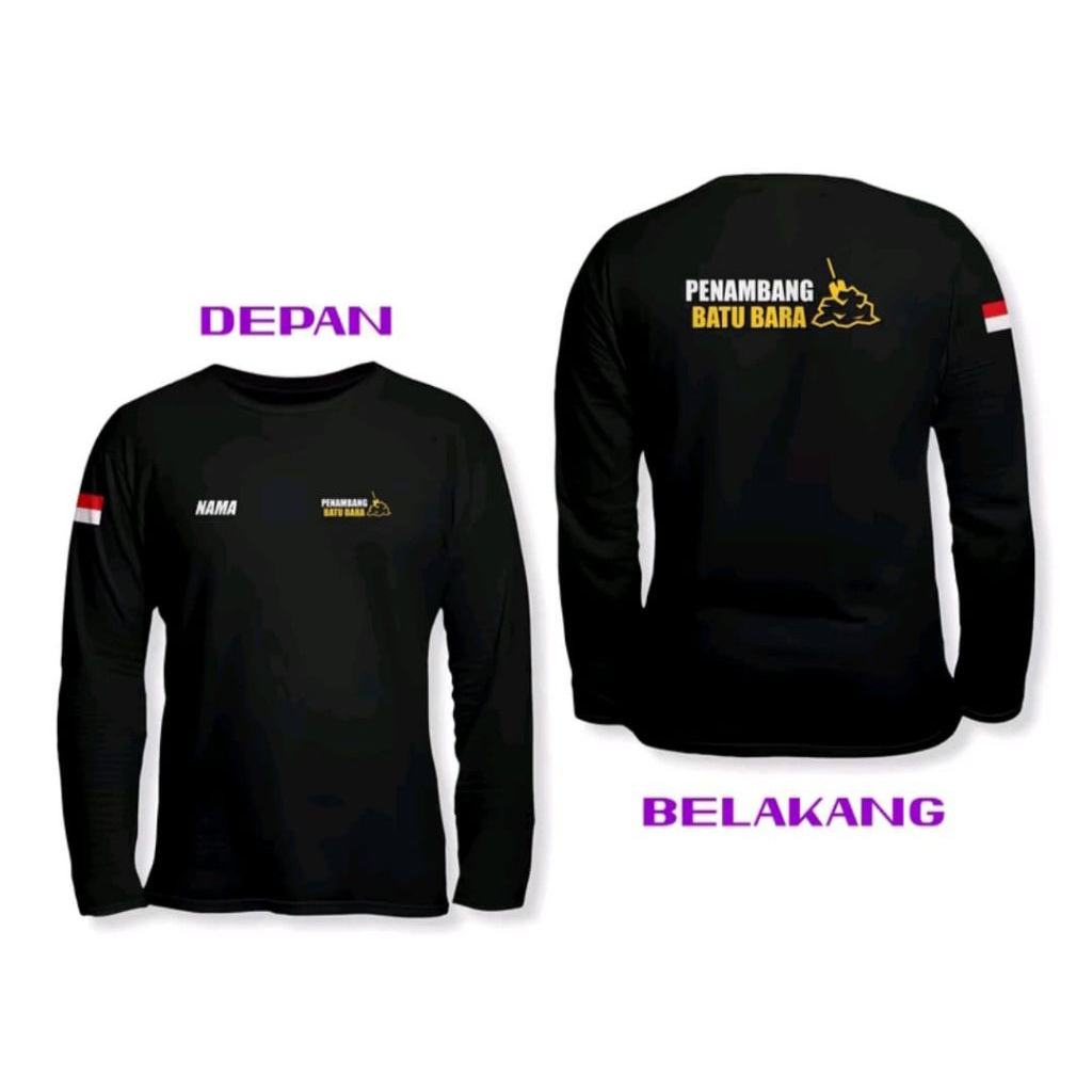 KAOS LENGAN PANJANG PENAMBANG BATUBARA FREE NAMA MOTIF KUNING PUTIH